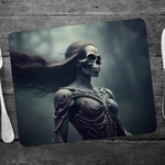 Female Wearing Skeleton Mask Wooden Placemat