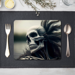 Skull with Black Feathers Wooden Placemat