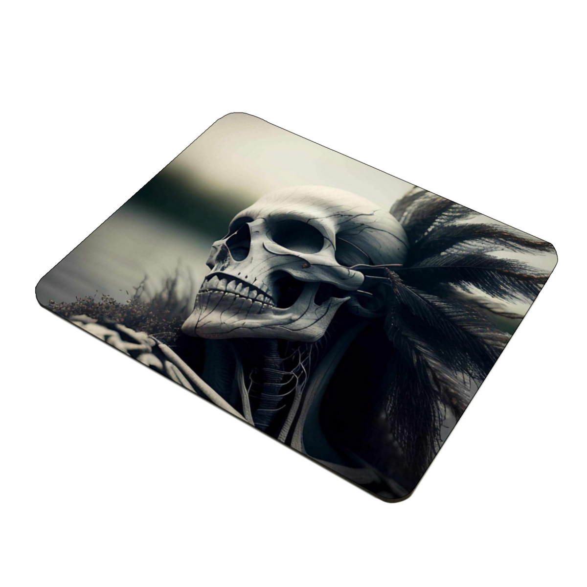 Skull with Black Feathers Wooden Placemat