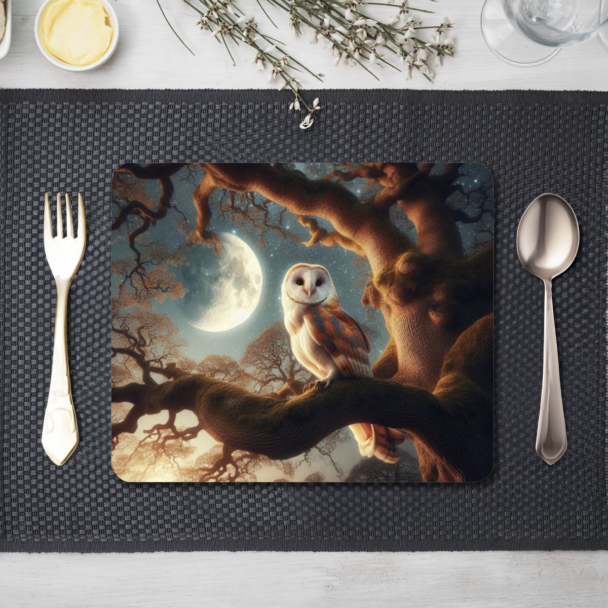 Beautiful Barn owl sat in a tree placemat