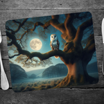 Barn owl on tree branch in the moonlight