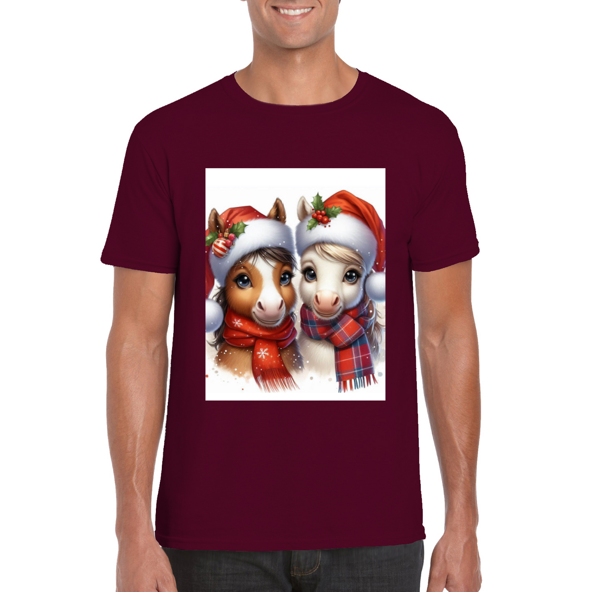 Cute Christmas HorseUnisex TShirt 1. 14 colours. 8 sizes.