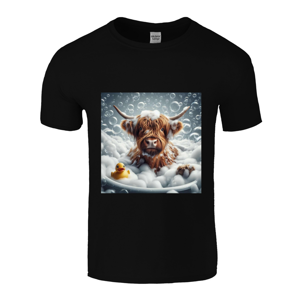 Highland cow in bath t-shirts 1