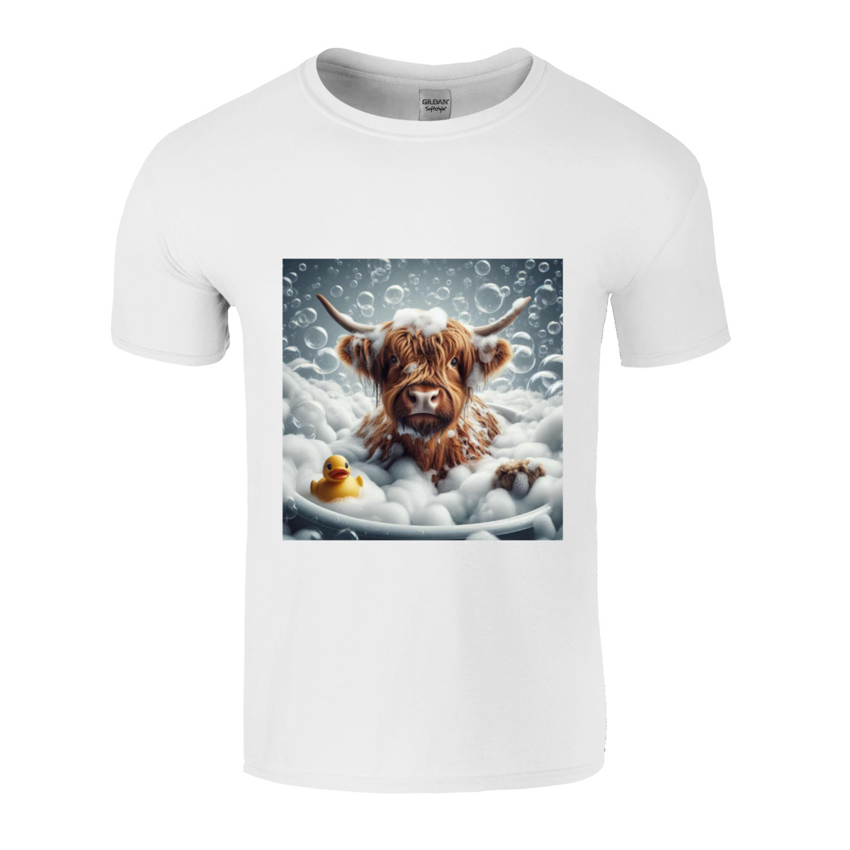 Highland cow in bath t-shirts 1