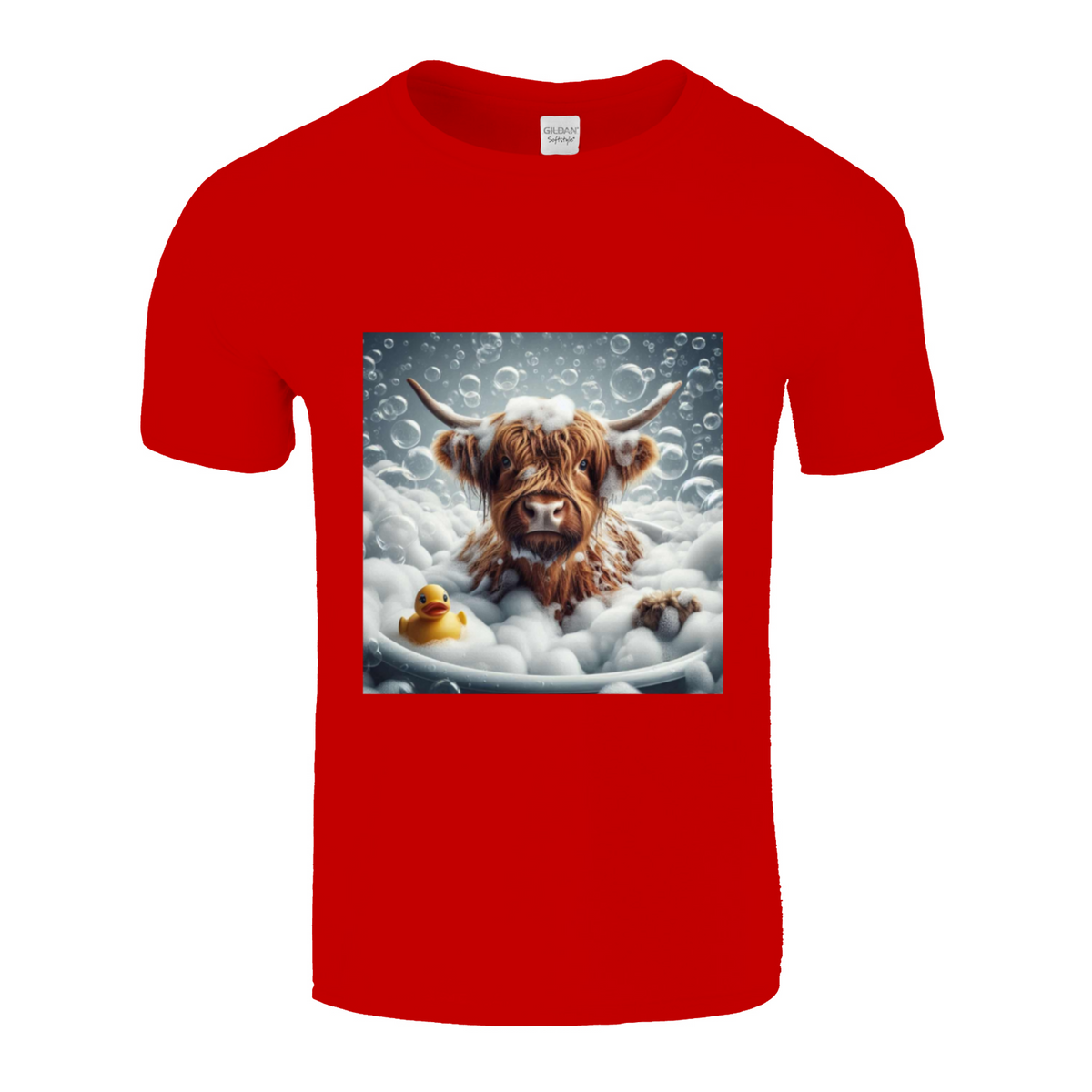 Highland cow in bath t-shirts 1