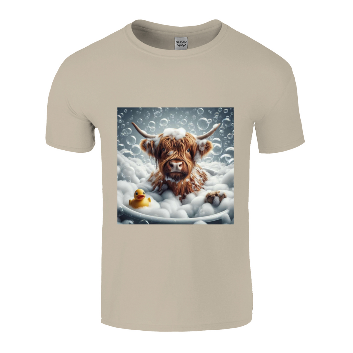 Highland cow in bath t-shirts 1