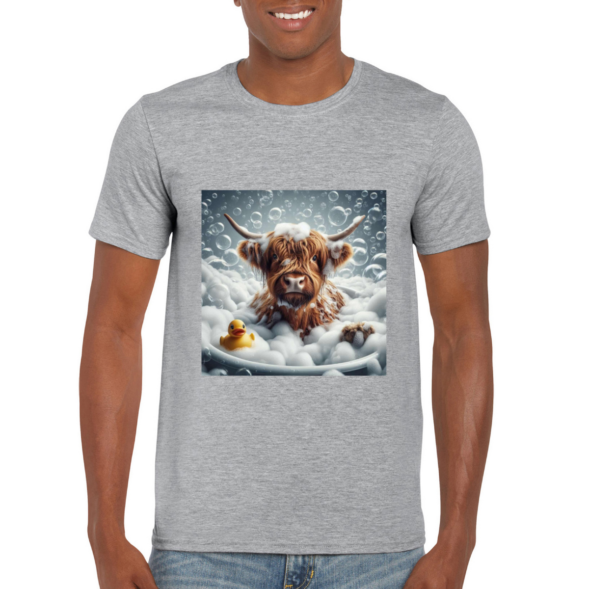 Highland cow in bath t-shirts 1