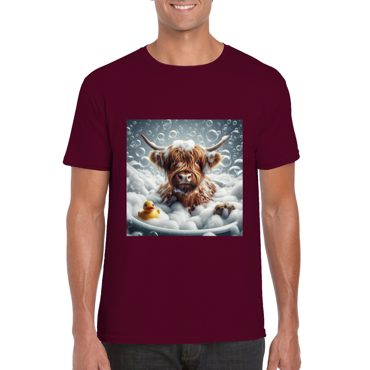 Highland cow in bath t-shirts 1