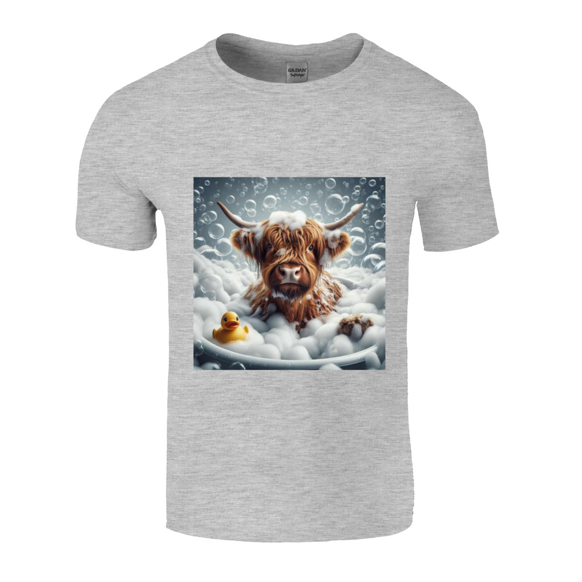 Highland cow in bath t-shirts 1