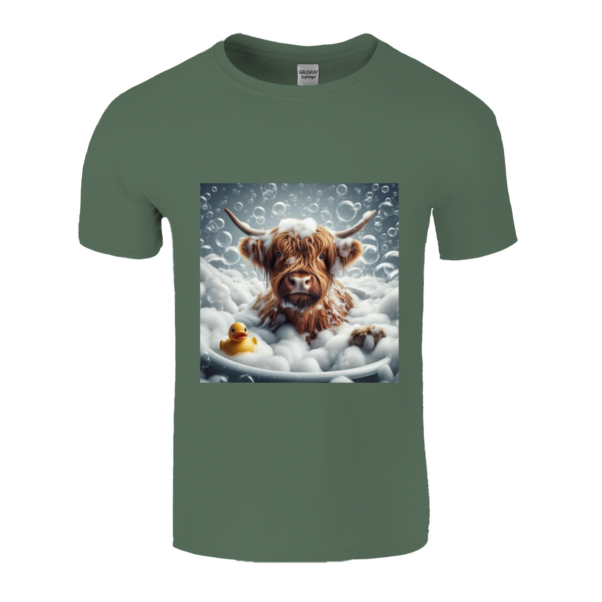 Highland cow in bath t-shirts 1