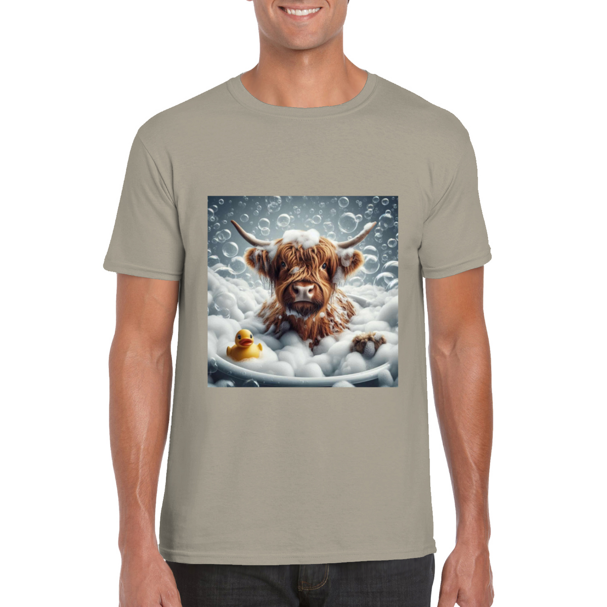 Highland cow in bath t-shirts 1