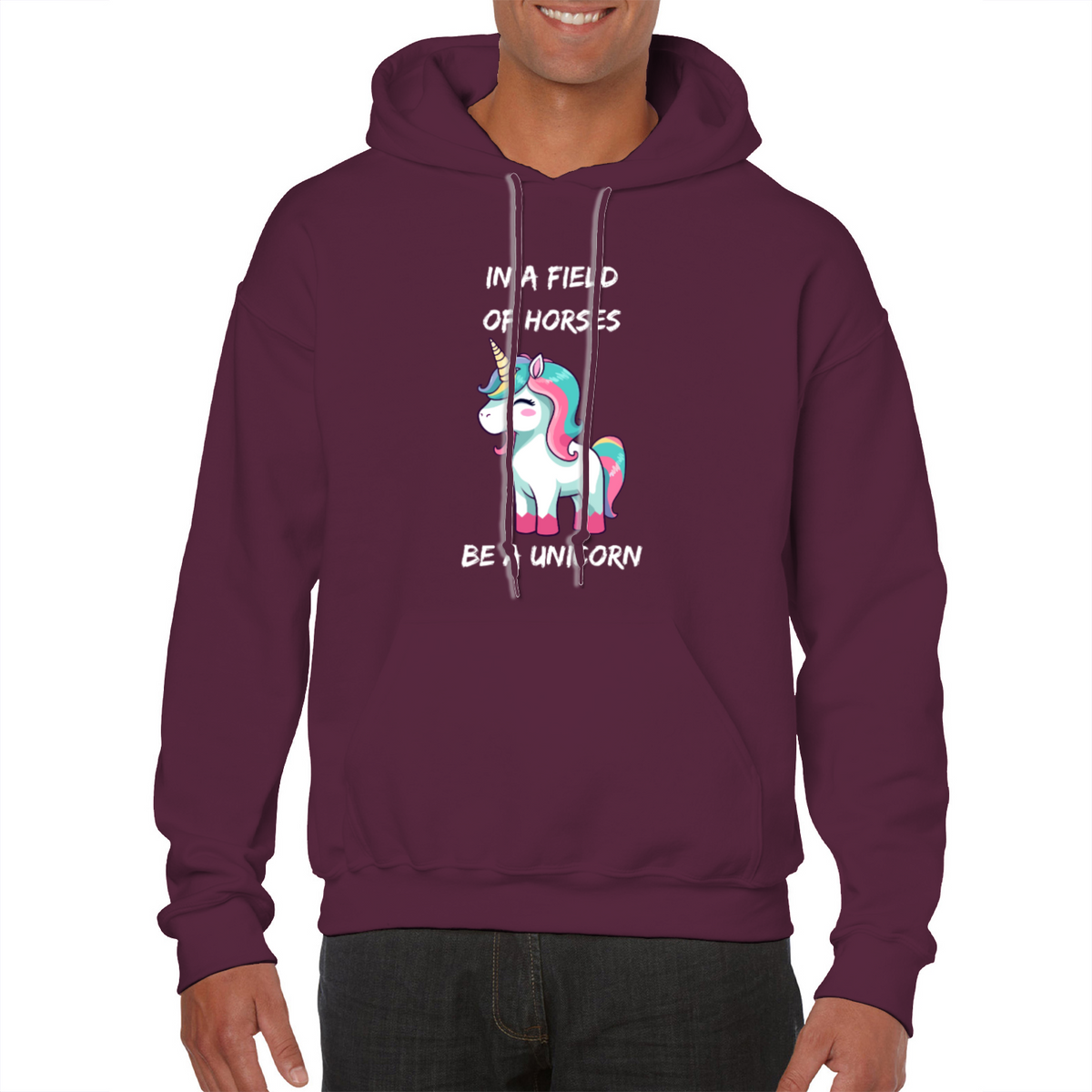 in a field of horses be a unicorn hoodie