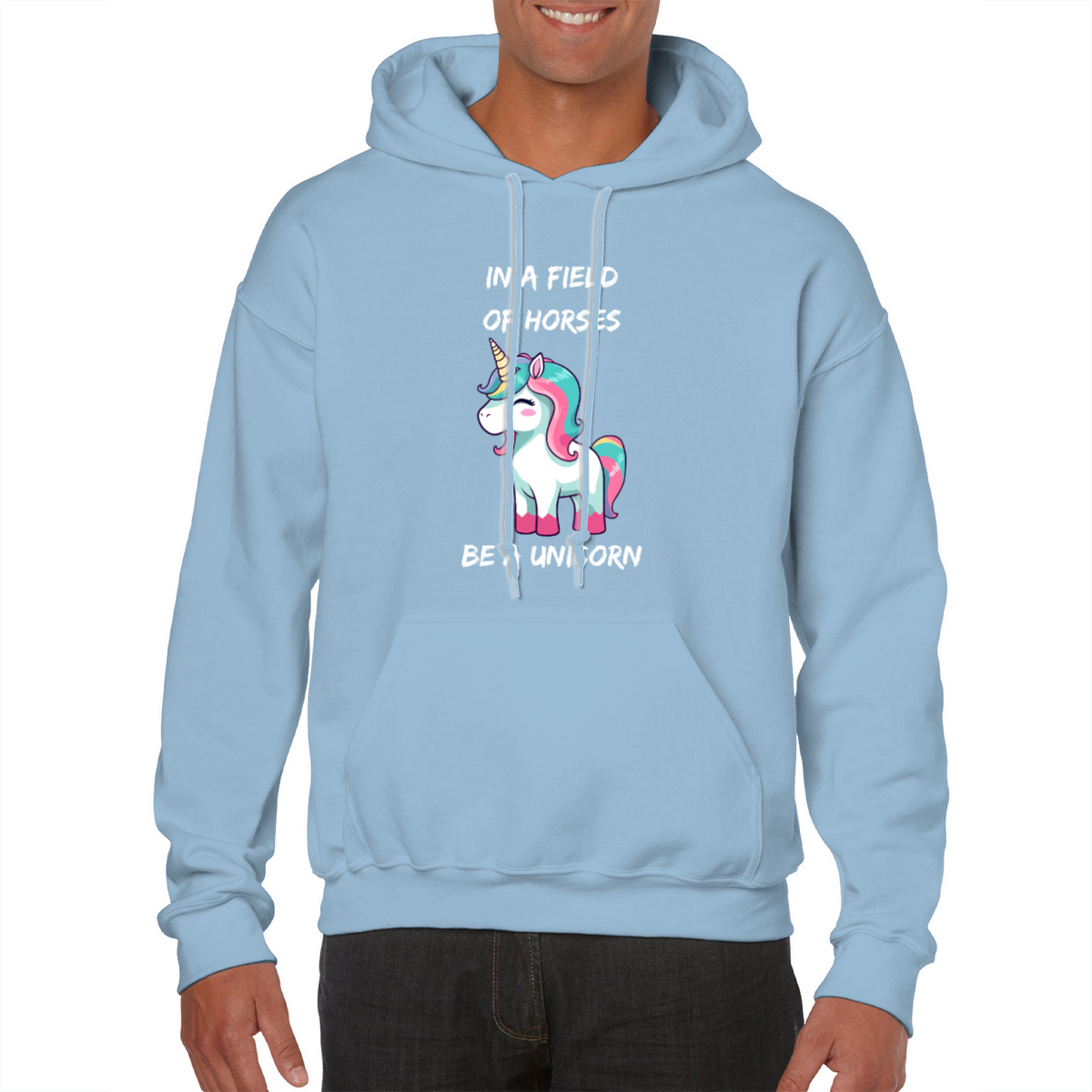 in a field of horses be a unicorn hoodie