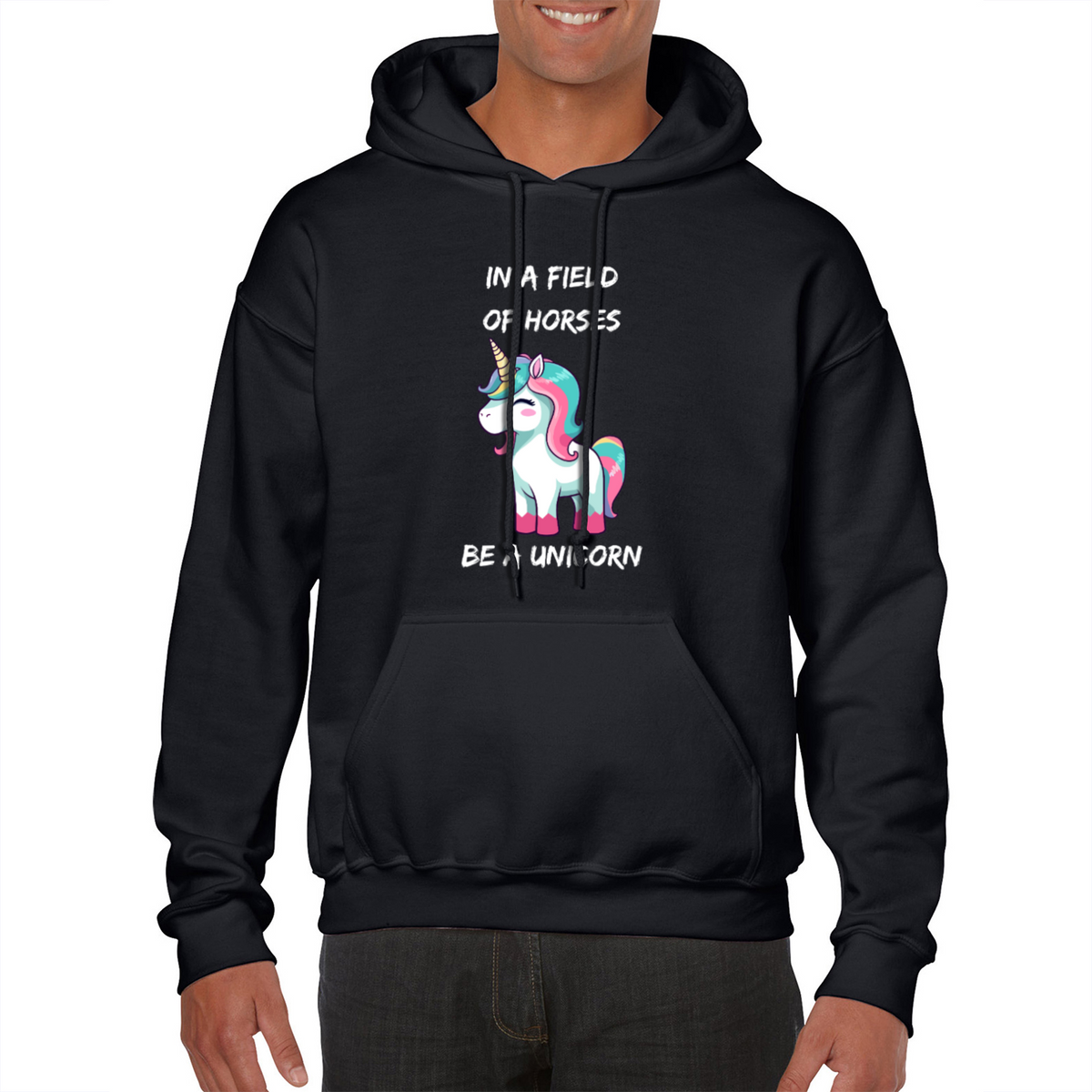 in a field of horses be a unicorn hoodie