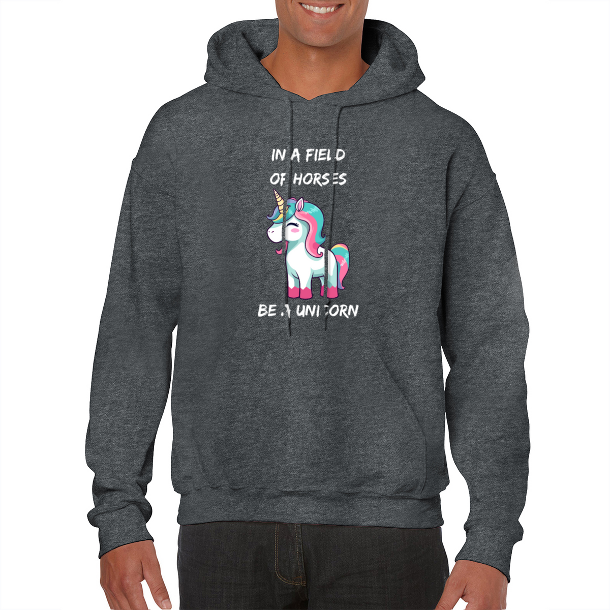 in a field of horses be a unicorn hoodie