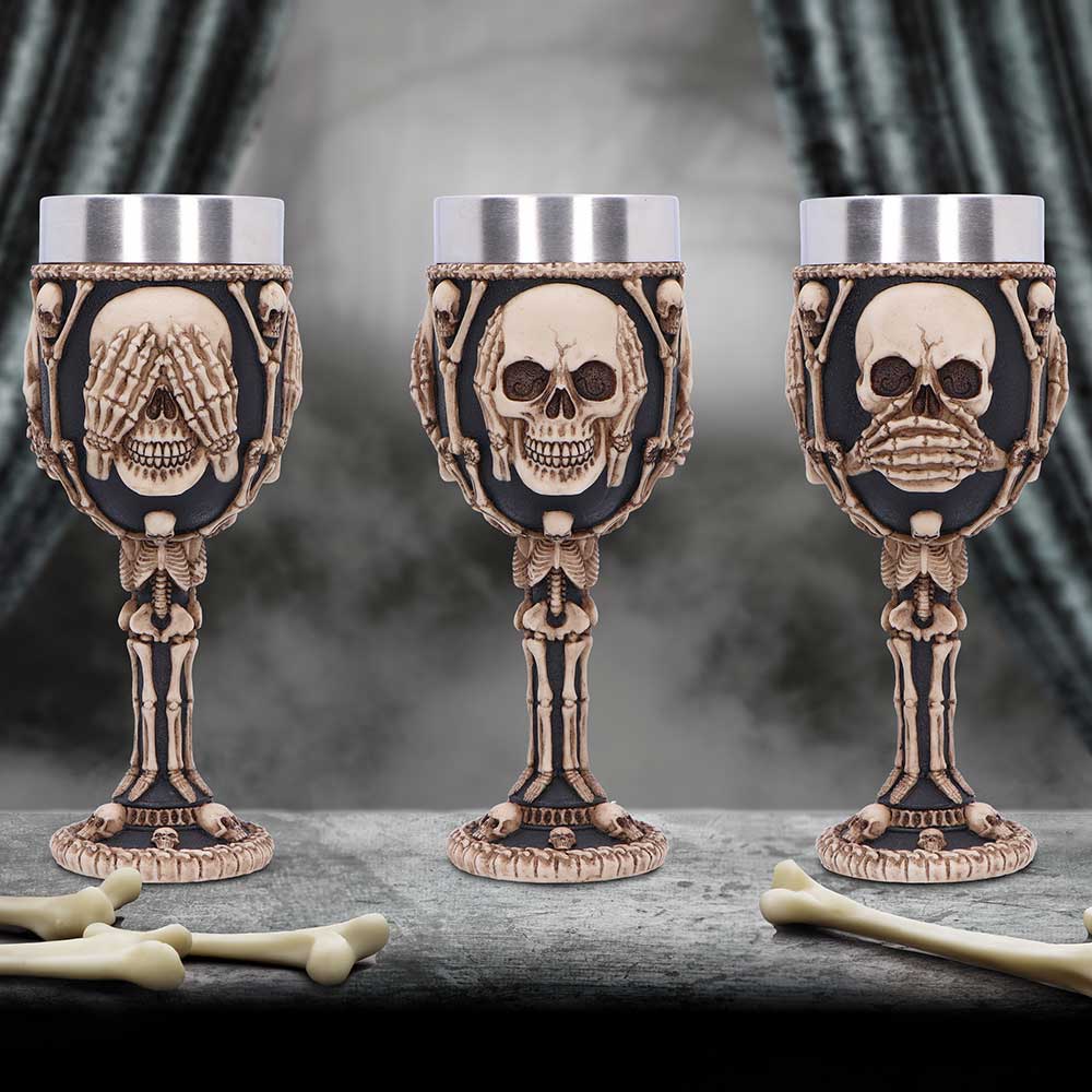 Three Wise Skeleton Goblet 20cm