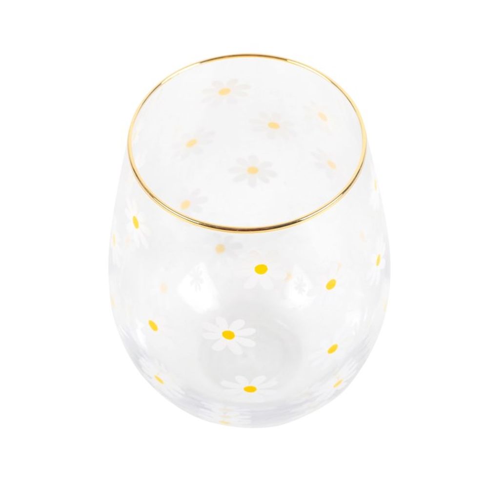 All Over Daisy Print Stemless Wine Glass